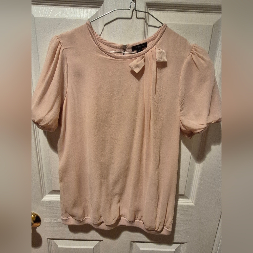 Ann Taylor Blush Pink Blouse with Bow Detail